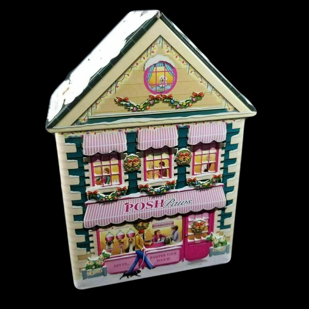 Harry London Posh Paws Puppy Dog Spa Pink House Shaped Embossed Christmas Tin